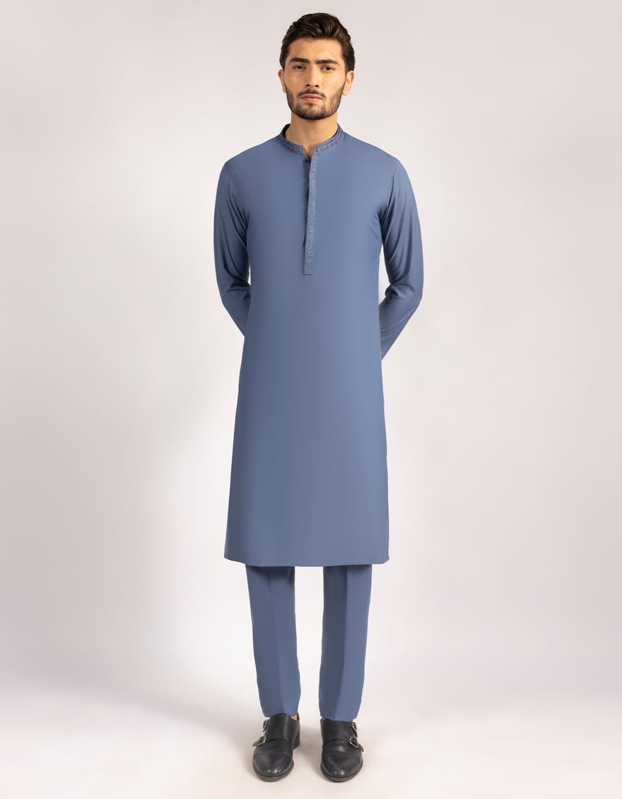 DULL BLUE SEMI-FORMAL KURTA TROUSERS