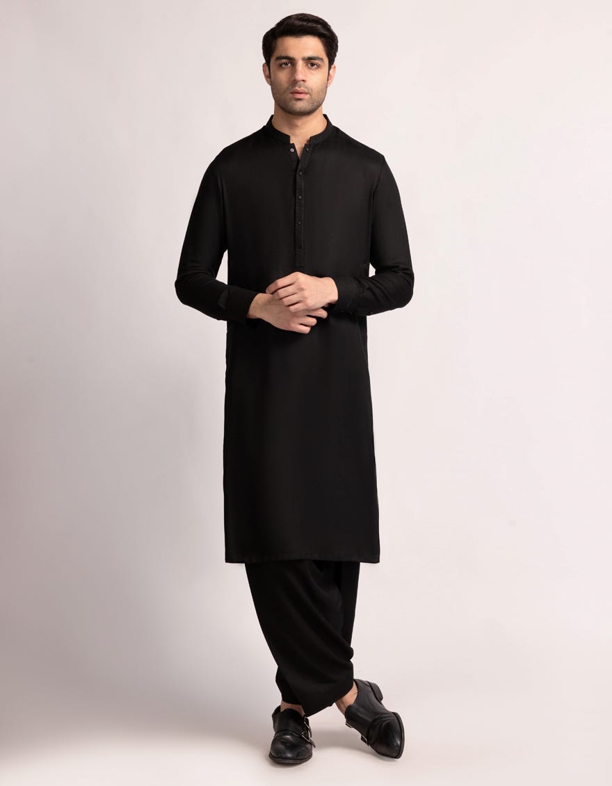 BLACK SEMI-FORMAL KAMEEZ SHALWAR