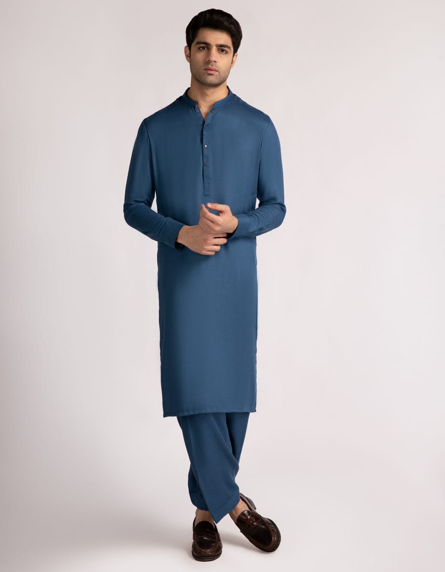 BLUE SEMI-FORMAL KAMEEZ SHALWAR