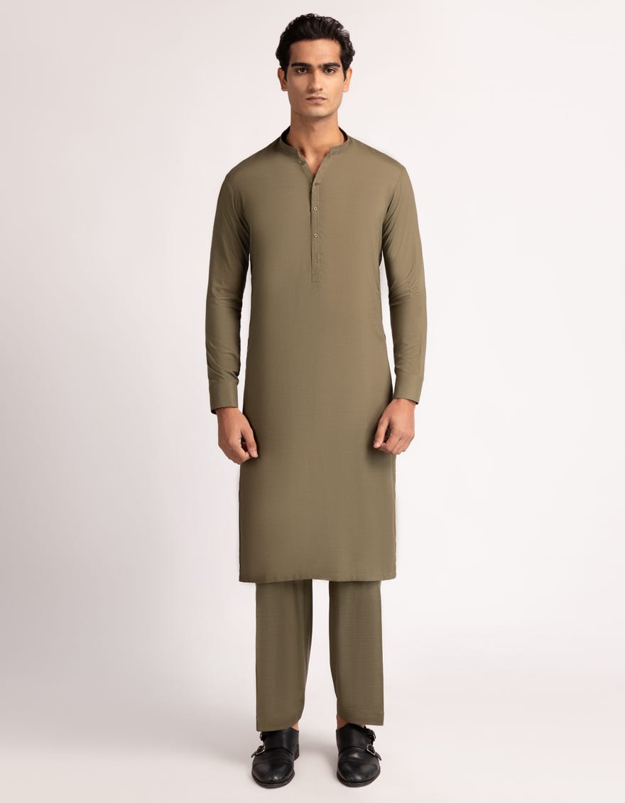 MEHNDI GREEN SEMI-FORMAL KAMEEZ SHALWAR