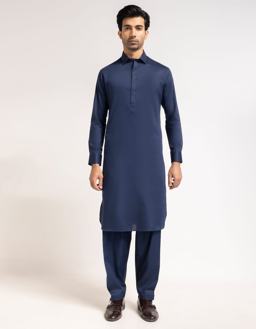 NAVY BLUE COTTON PLAIN KAMEEZ SHALWAR