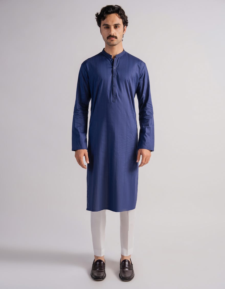 BLUE COTTON SEMI-FORMAL KURTA TROUSERS