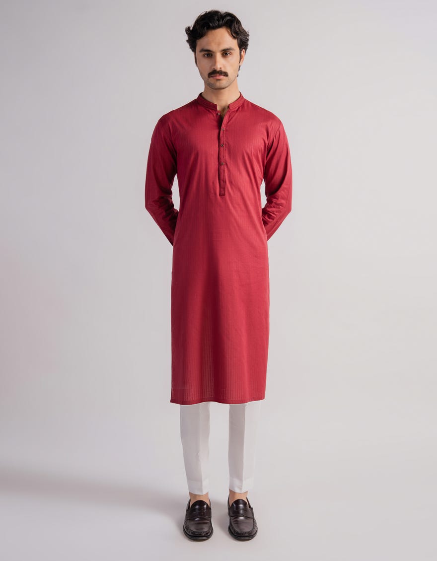 MAROON COTTON SEMI-FORMAL KURTA