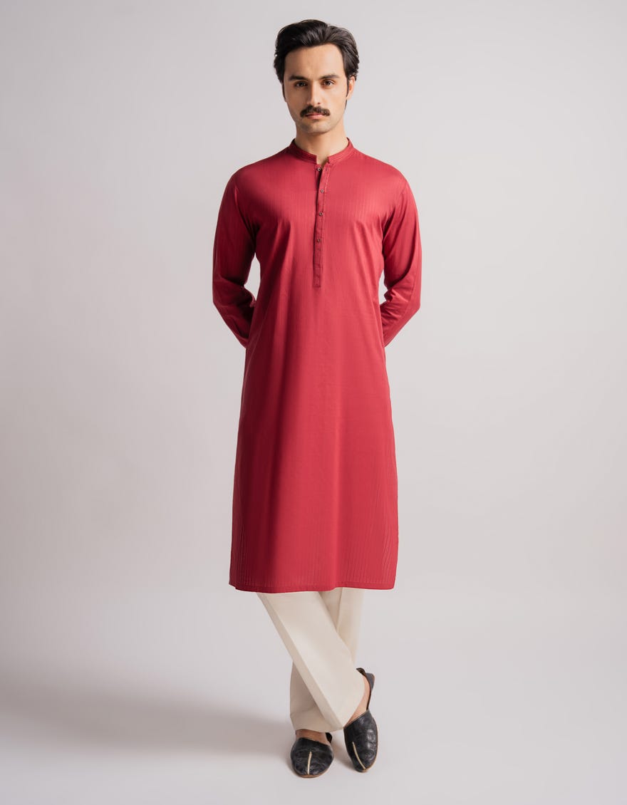 MAROON COTTON SEMI-FORMAL KURTA TROUSERS