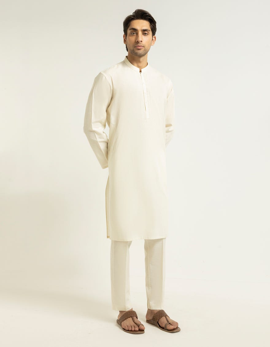 CREAM COTTON SEMI-FORMAL KURTA TROUSERS