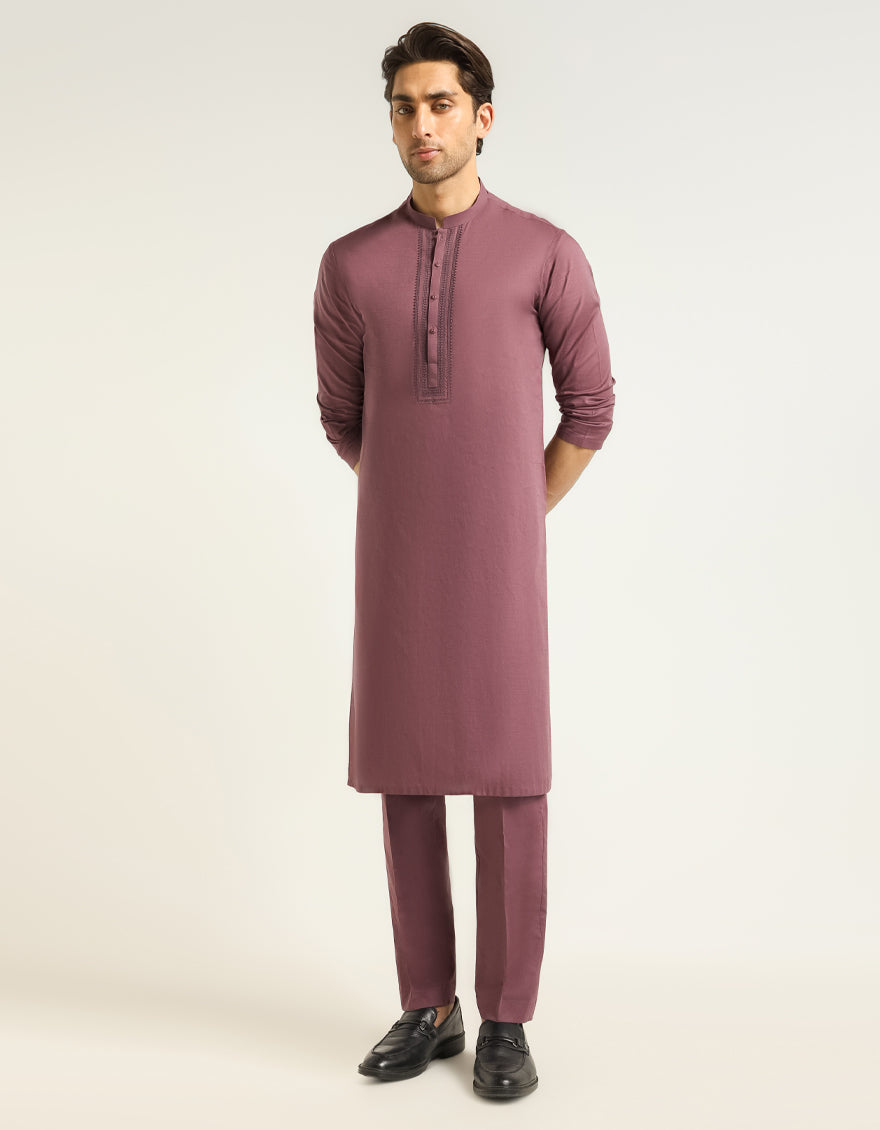 PLUM COTTON SEMI-FORMAL KURTA TROUSERS