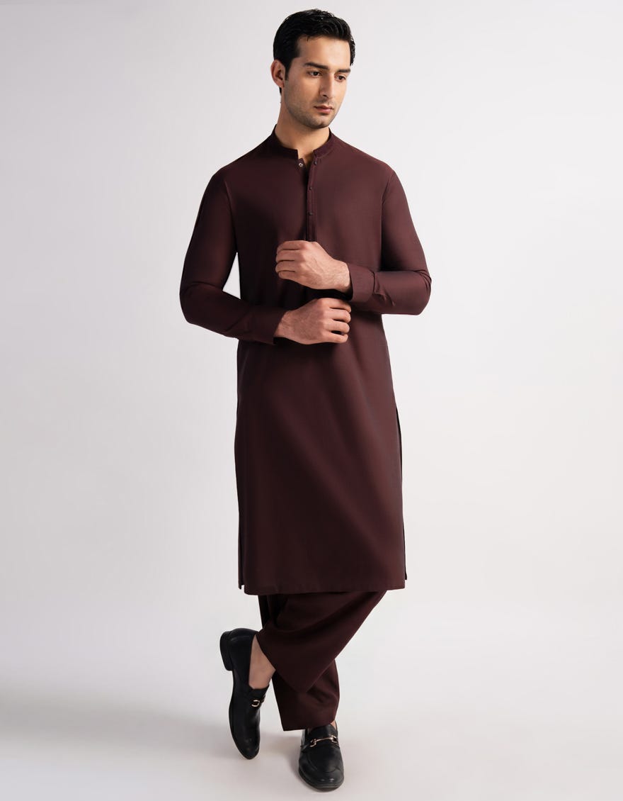RUST BROWN COTTON SEMI-FORMAL KAMEEZ SHALWAR