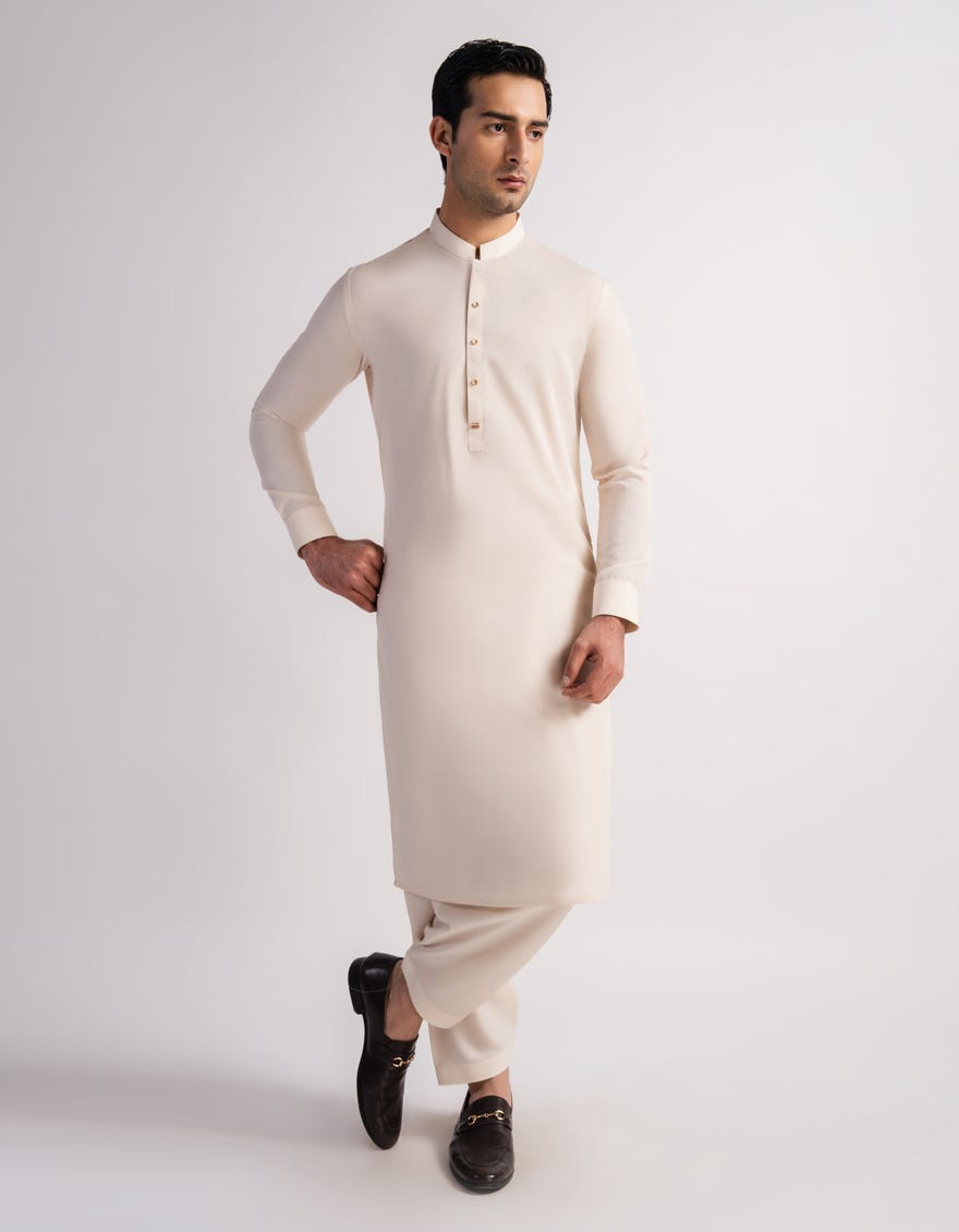 CREAM CASUAL KAMEEZ SHALWAR