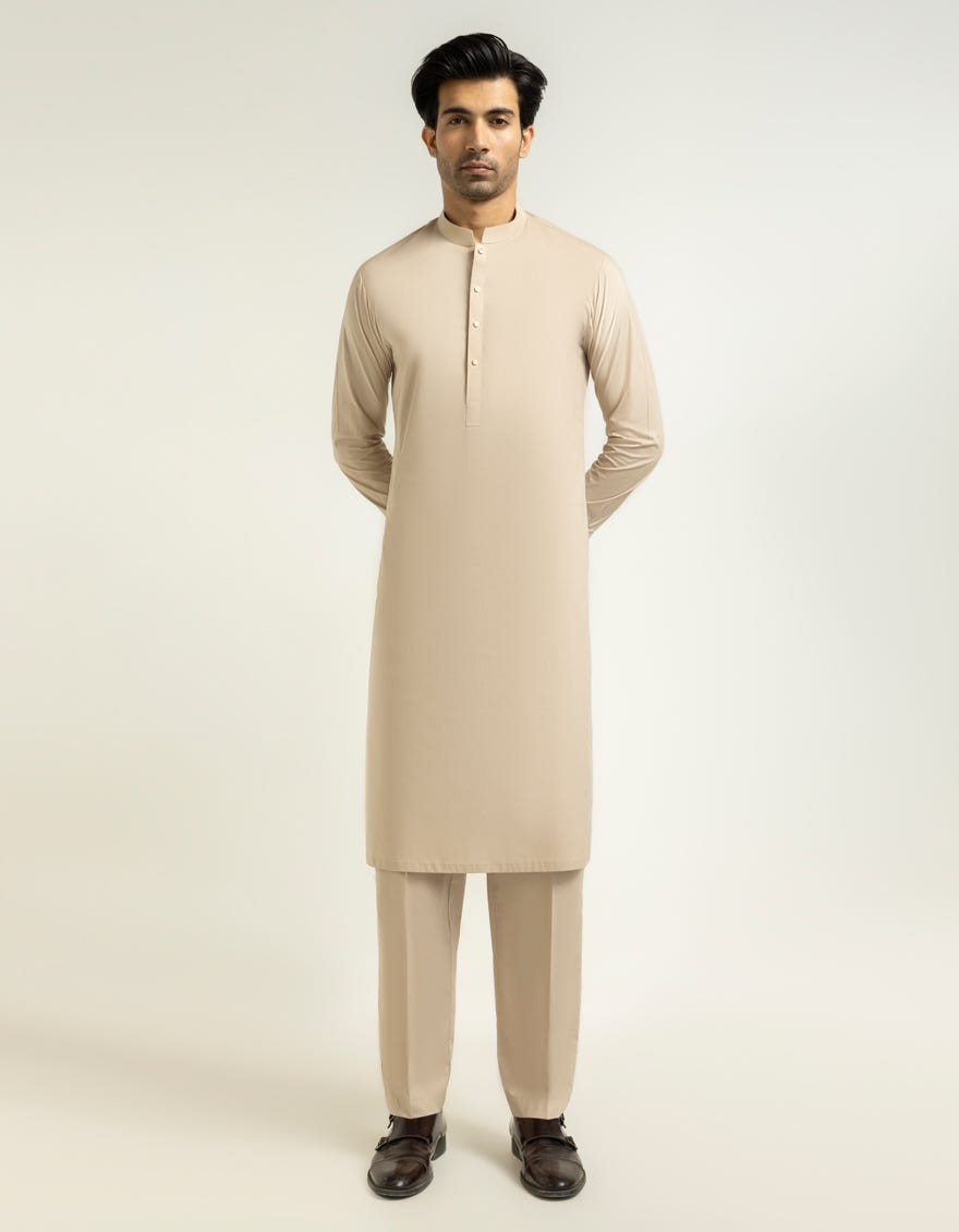 LIGHT BROWN COTTON CASUAL KAMEEZ SHALWAR