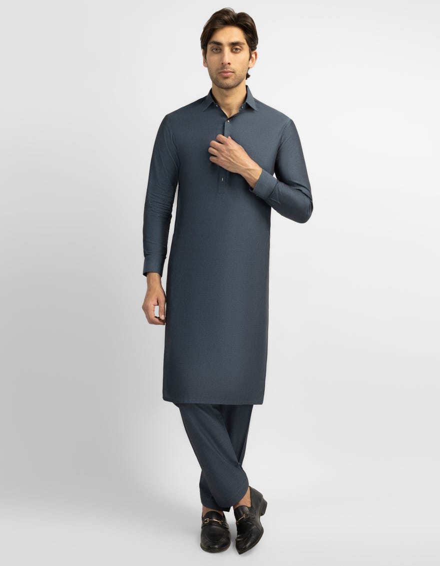 DENIM BLUE COTTON CASUAL KURTA TROUSERS