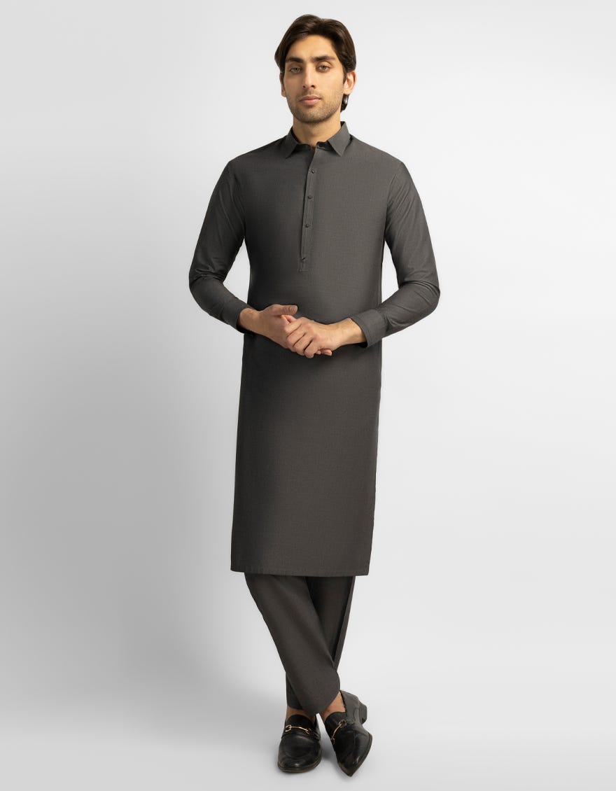 CHARCOAL GREY COTTON CASUAL KURTA TROUSERS