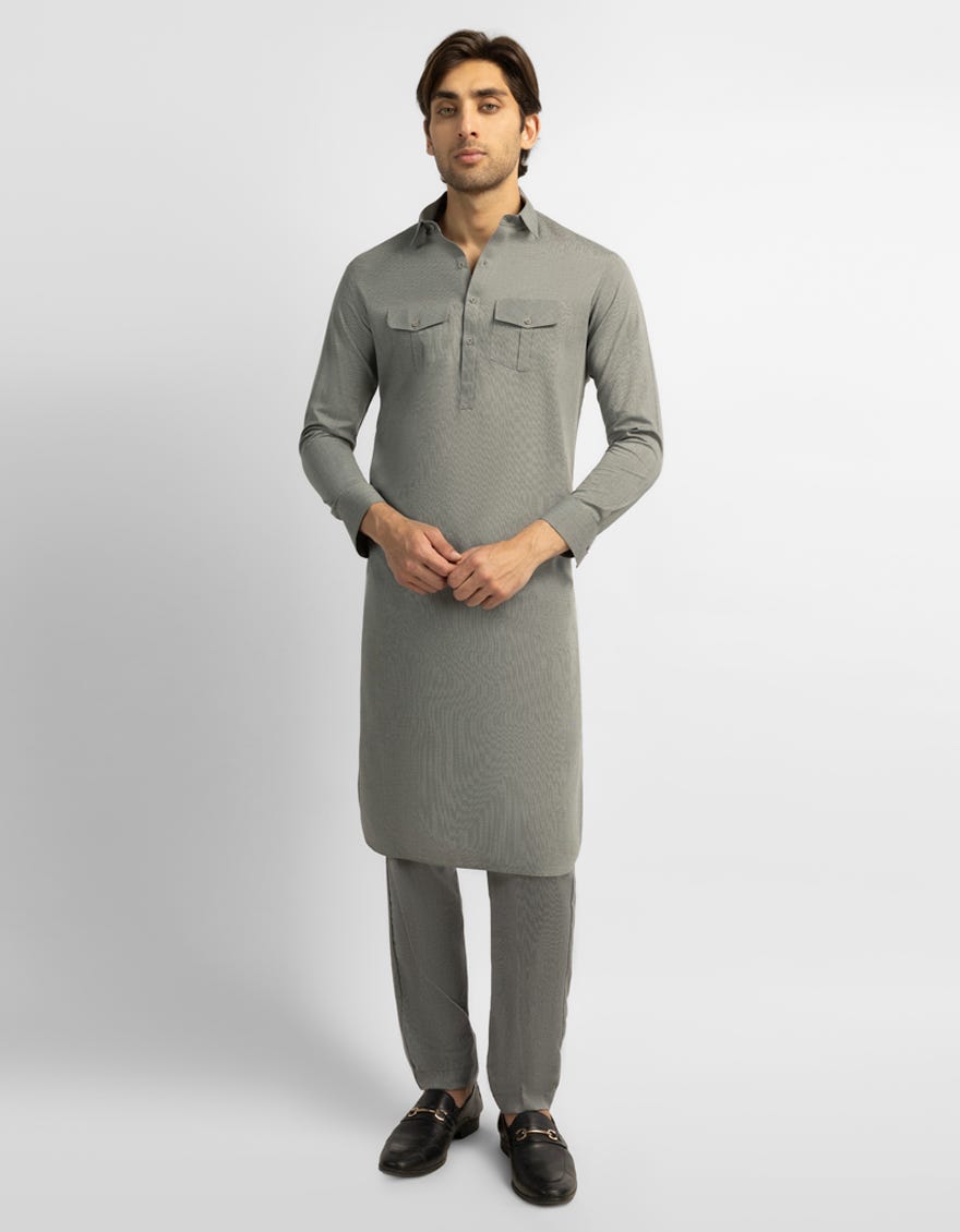 ASH GREY SEMI-FORMAL KURTA TROUSERS