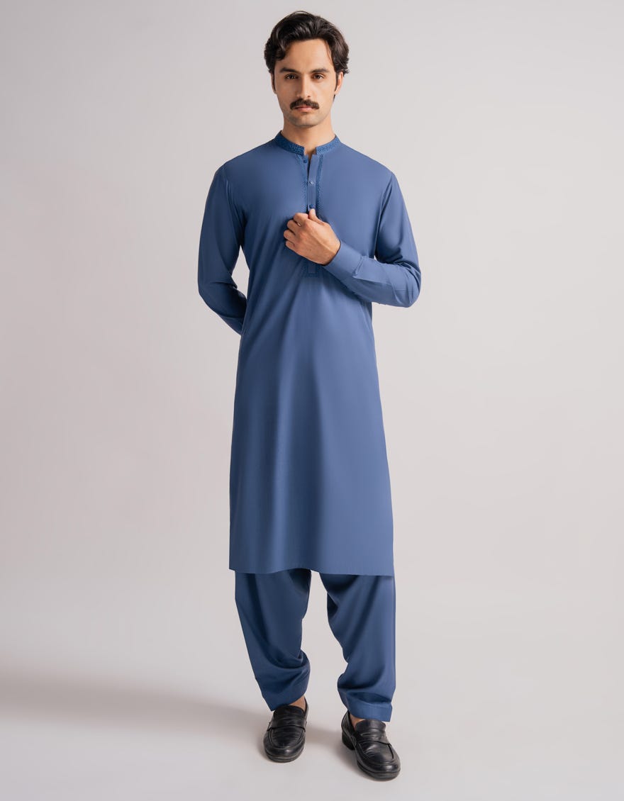 BLUE SEMI-FORMAL KAMEEZ SHALWAR