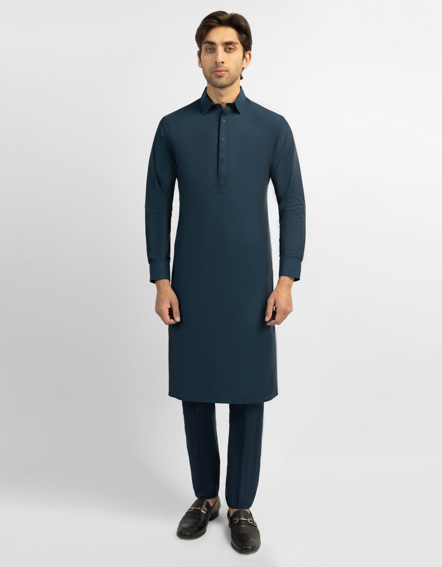 ELECTRIC BLUE BLENDED CASUAL KURTA TROUSERS