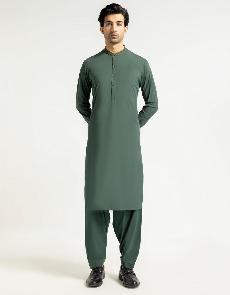 GREEN SEMI-FORMAL KAMEEZ SHALWAR