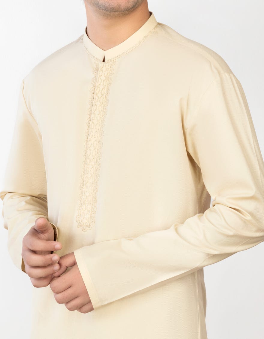 PALE YELLOW COTTON KAMEEZ SHALWAR | JTKS-S-34308