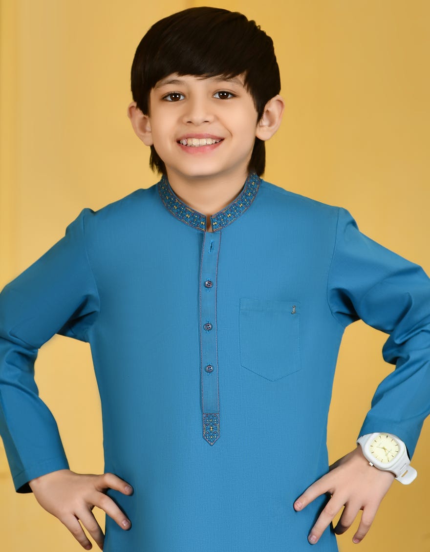 CYAN BLUE BLENDED KURTA | JCK-S-46078