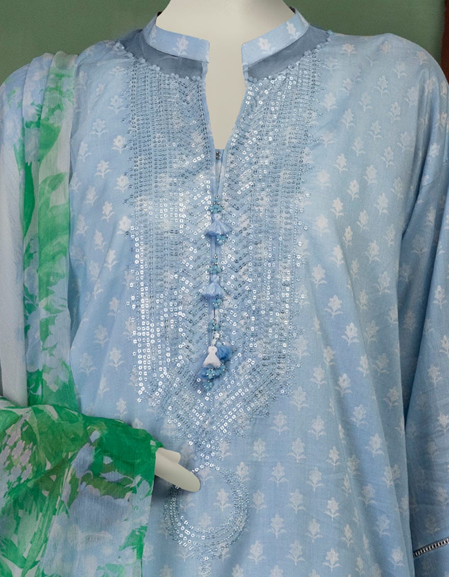 MULTICOLOR CHIFFON EMBROIDERED UNSTITCHED 3PC