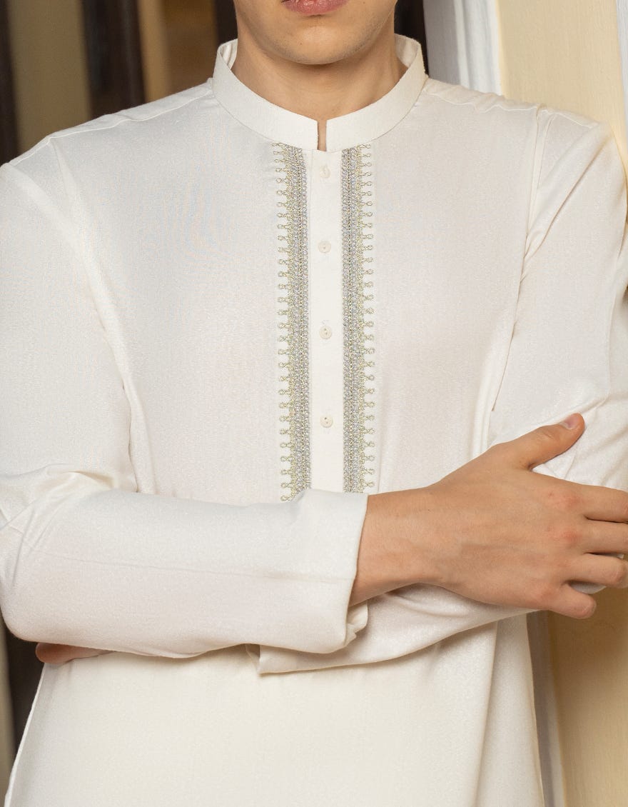 OFF WHITE BLENDED KAMEEZ SHALWAR | JTKS-A-34340