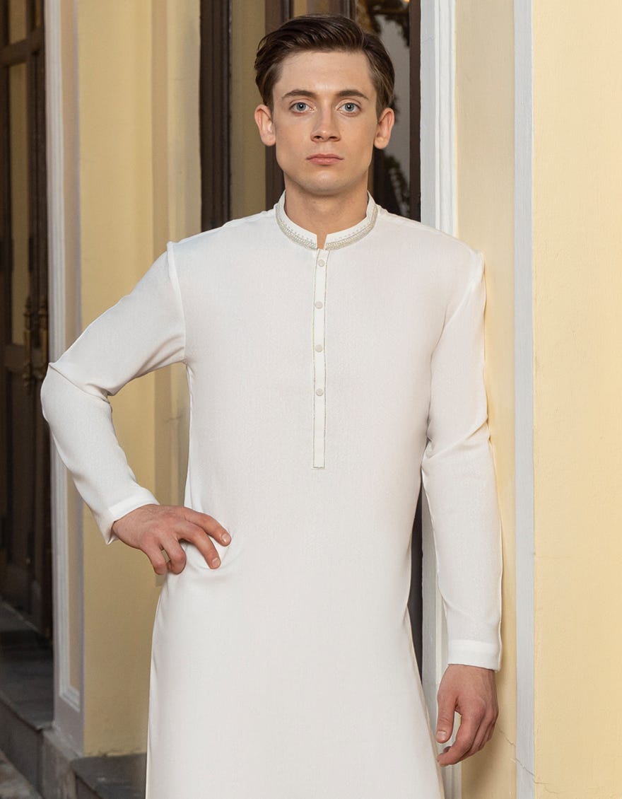 WHITE BLENDED KAMEEZ SHALWAR | JTKS-A-34342