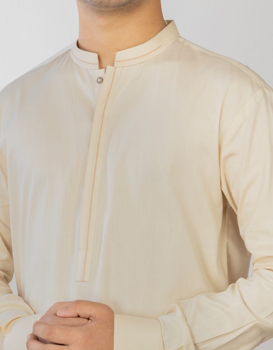 CREAM COTTON KURTA PAJAMA | JTKP-S-34350