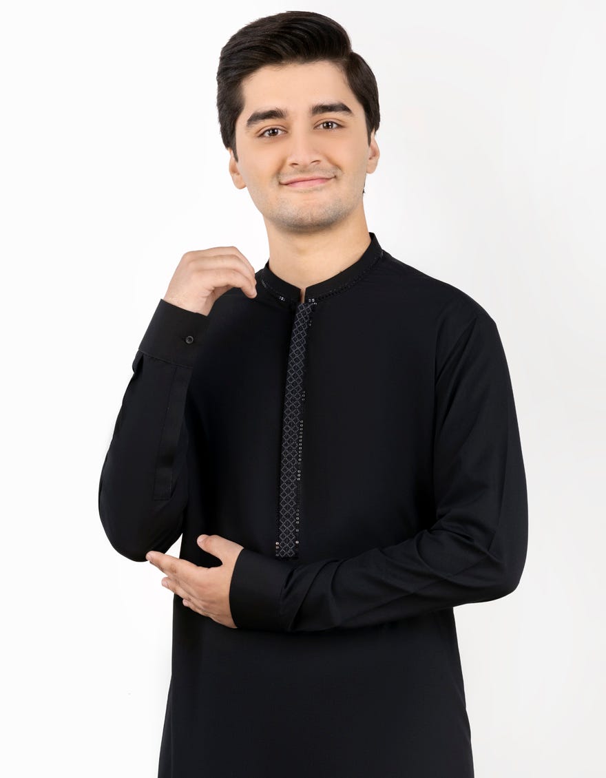 BLACK BLENDED KURTA PAJAMA | JTKP-S-34362