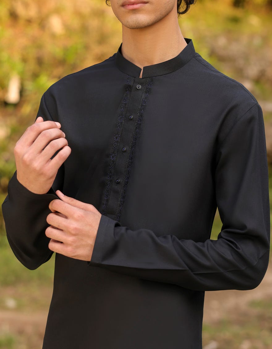 BLACK BLENDED KURTA PAJAMA | JTKP-S-34370