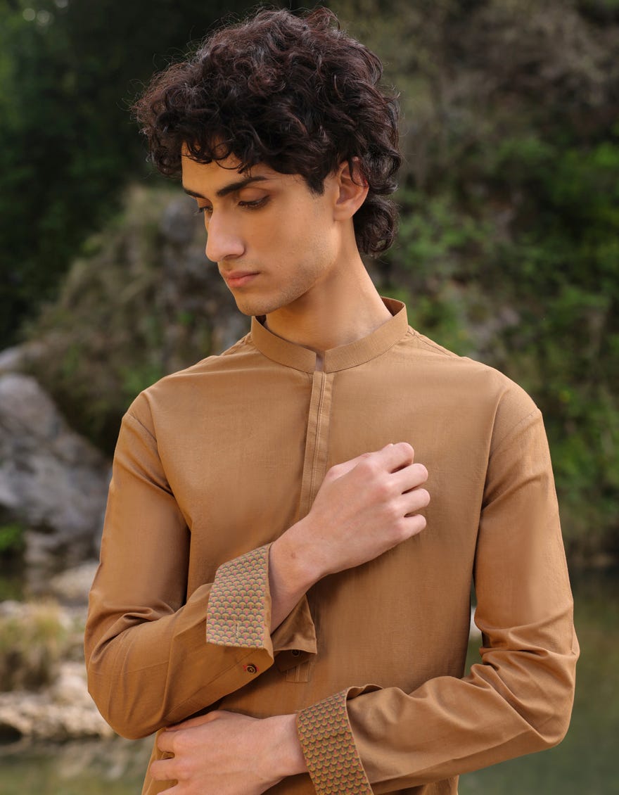 OCHRE YELLOW COTTON KURTA PAJAMA | JTKP-S-34399