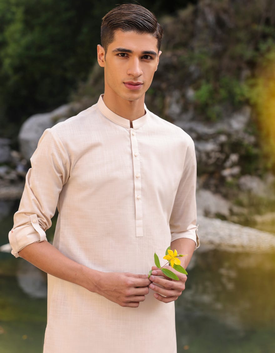 CREAM COTTON KURTA PAJAMA | JTKP-S-34400