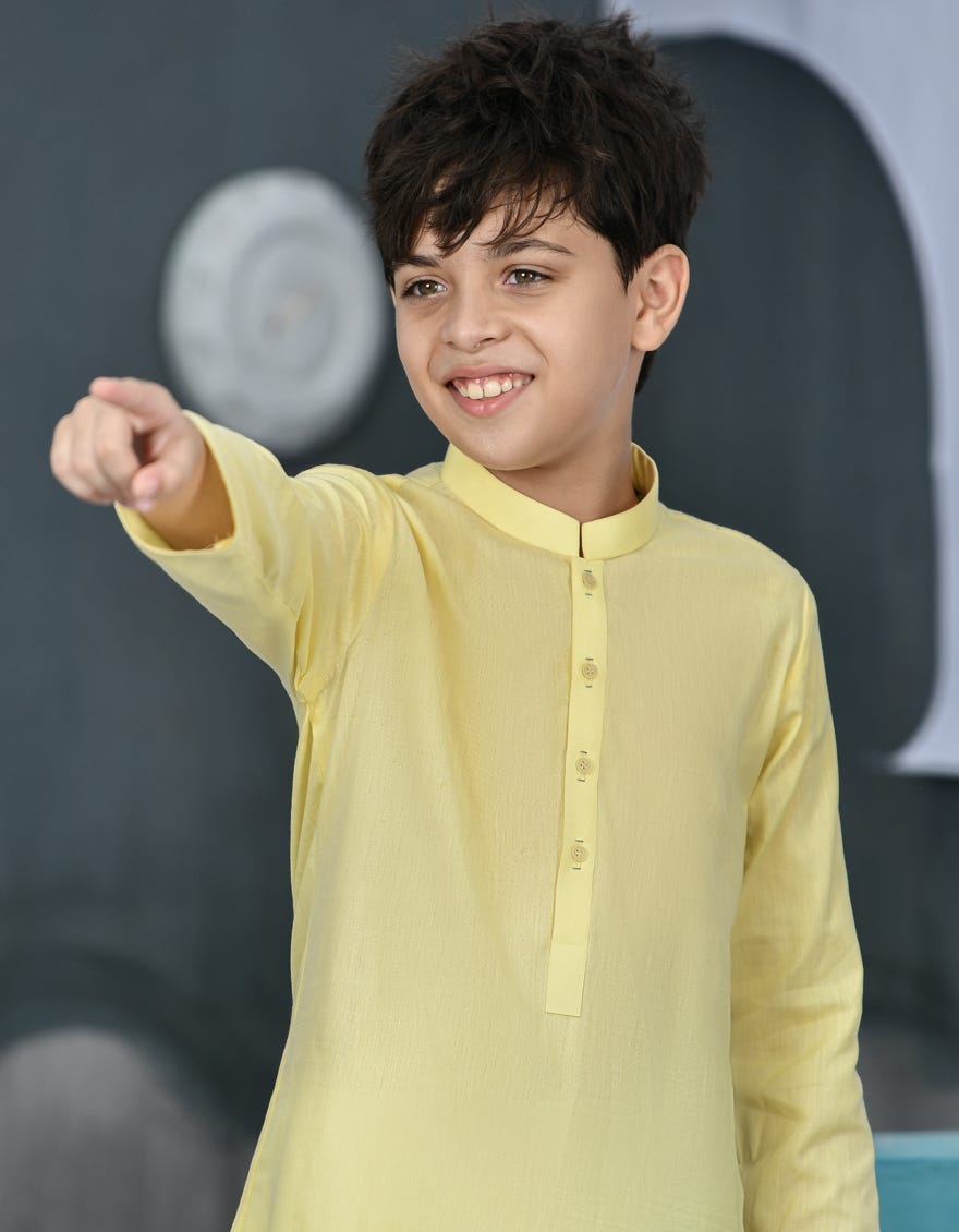 PALE YELLOW COTTON KURTA | JCK-S-34407