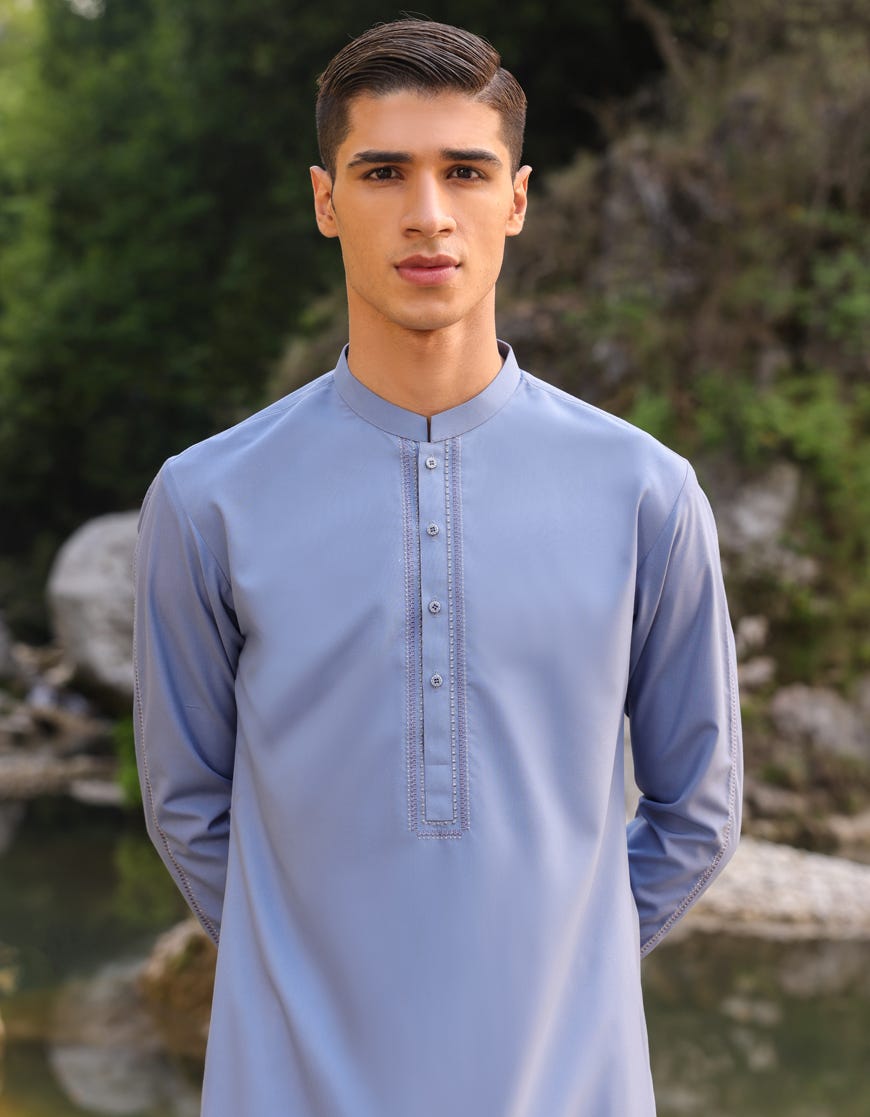 PIGEON BLUE BLENDED KURTA PAJAMA | JTKP-S-34411