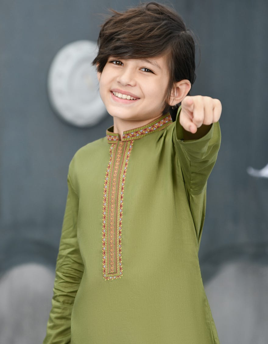 ARMY GREEN COTTON KURTA | JCK-S-34431