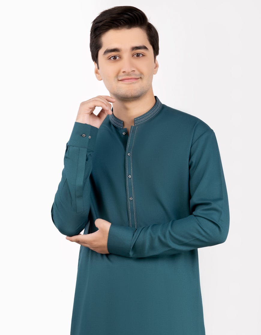 EMERALD GREEN BLENDED KAMEEZ SHALWAR | JTKS-S-34433