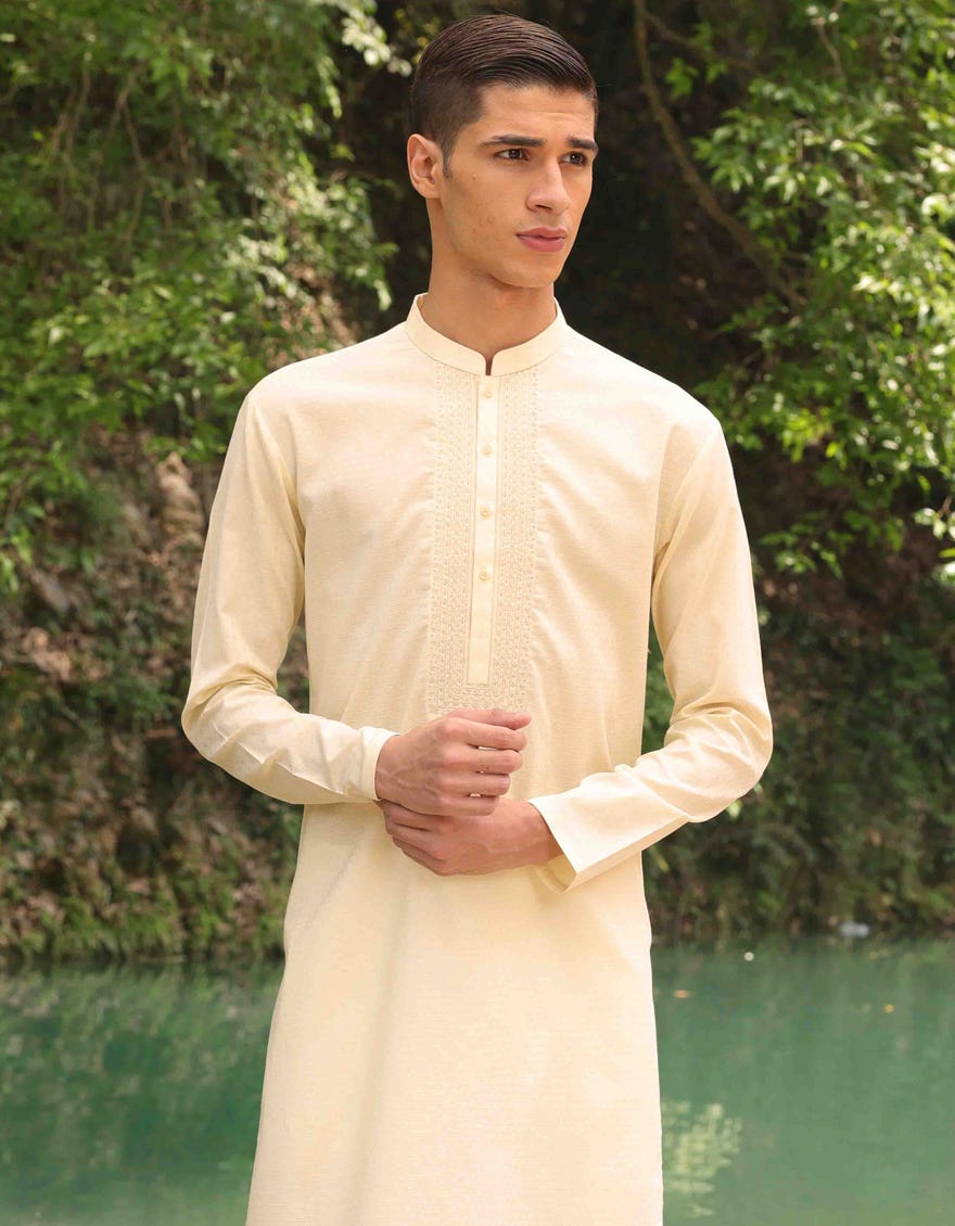 PALE YELLOW COTTON KURTA | JTK-S-34443