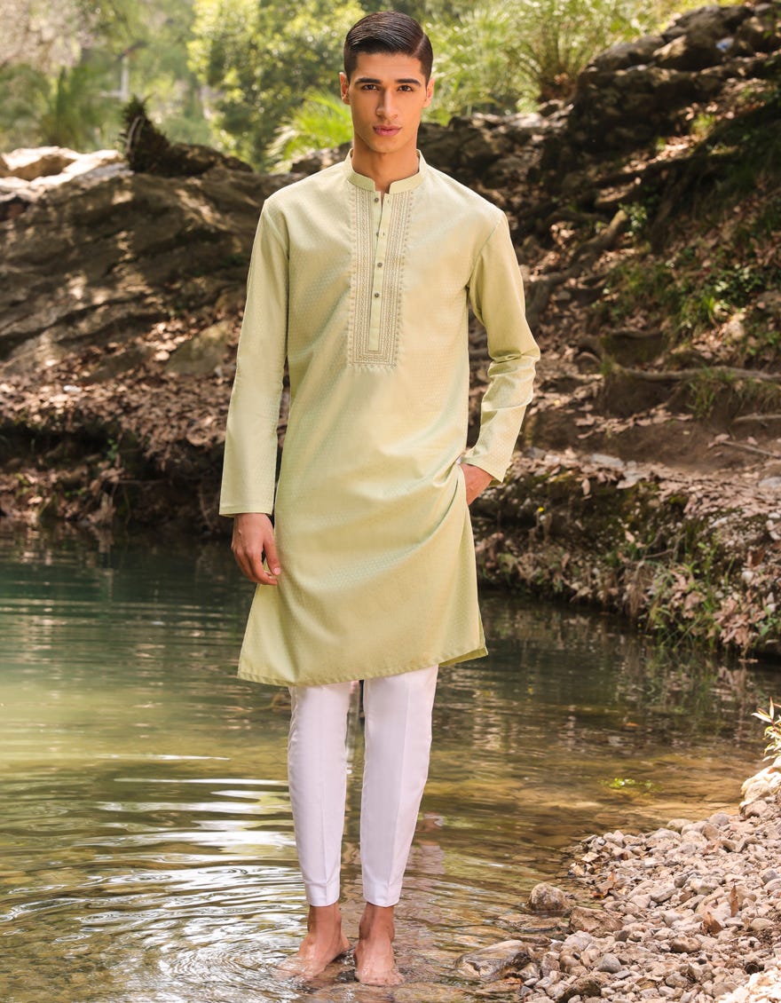 LIGHT GREEN COTTON KURTA | JTK-S-34445