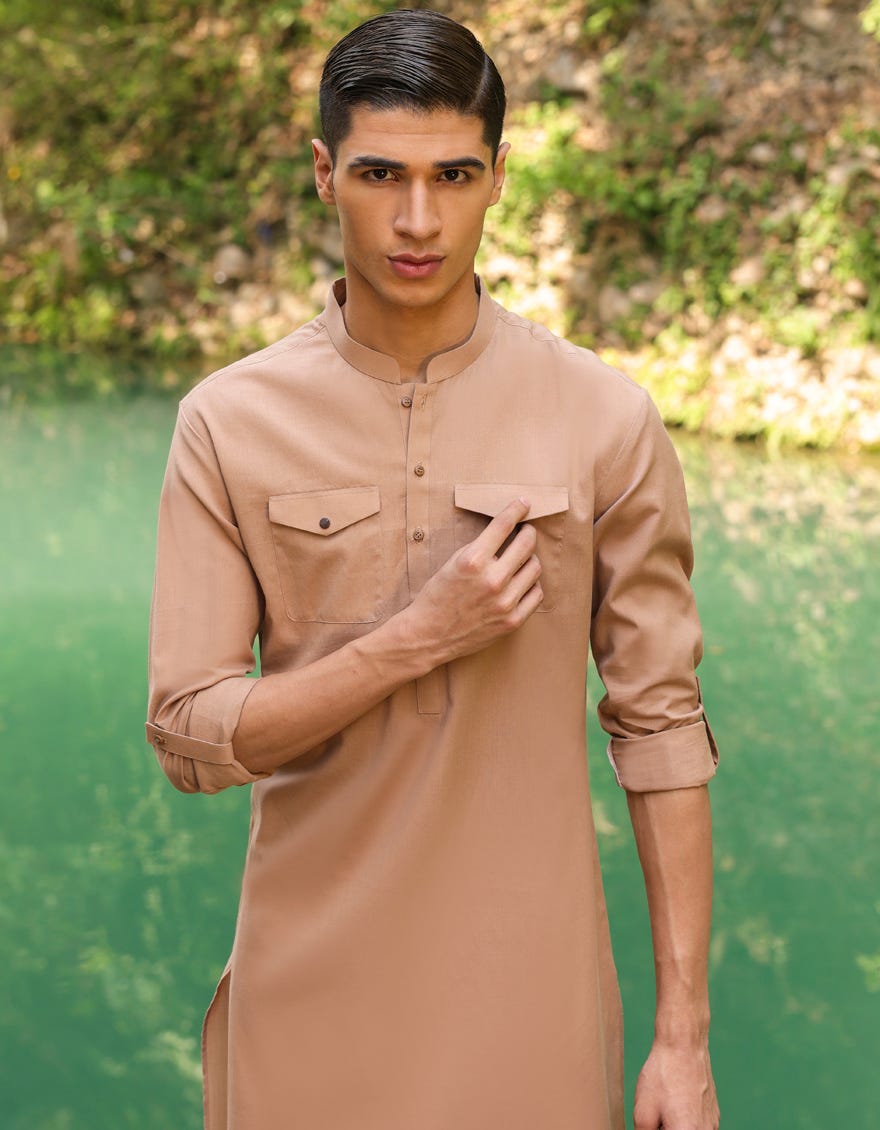 WOOD BROWN COTTON KURTA | JTK-S-34446