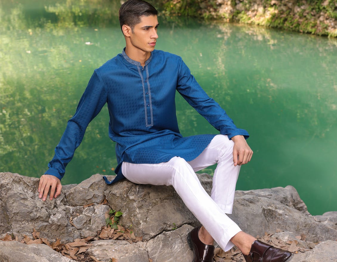 TEAL BLENDED KURTA | JTK-S-34448
