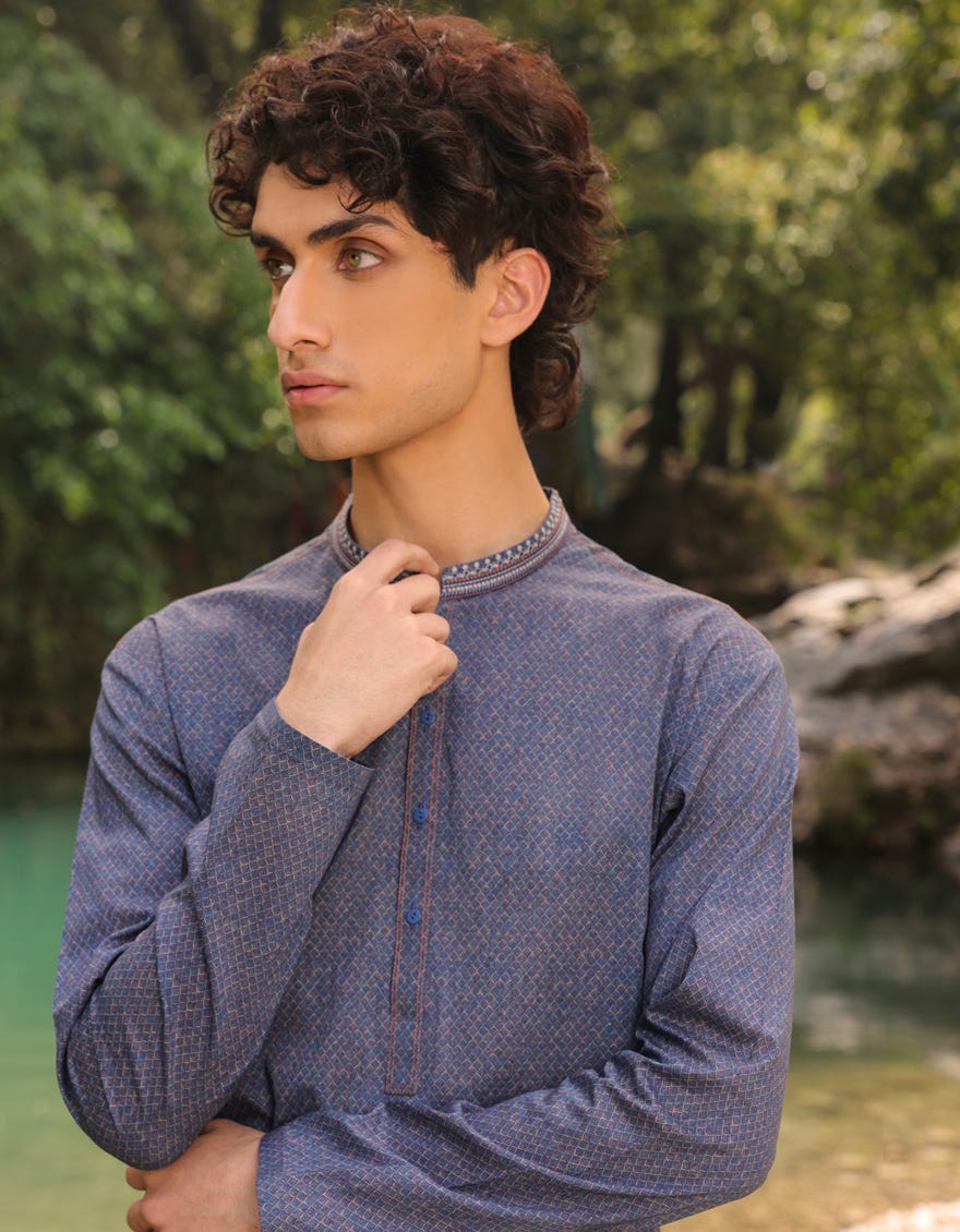 PEACOCK BLUE COTTON KURTA | JTK-S-34449