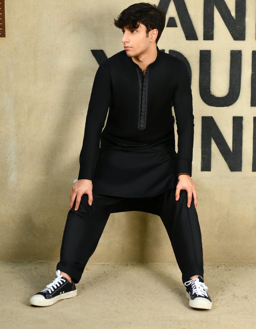 BLACK COTTON KAMEEZ SHALWAR | JTKS-S-34462