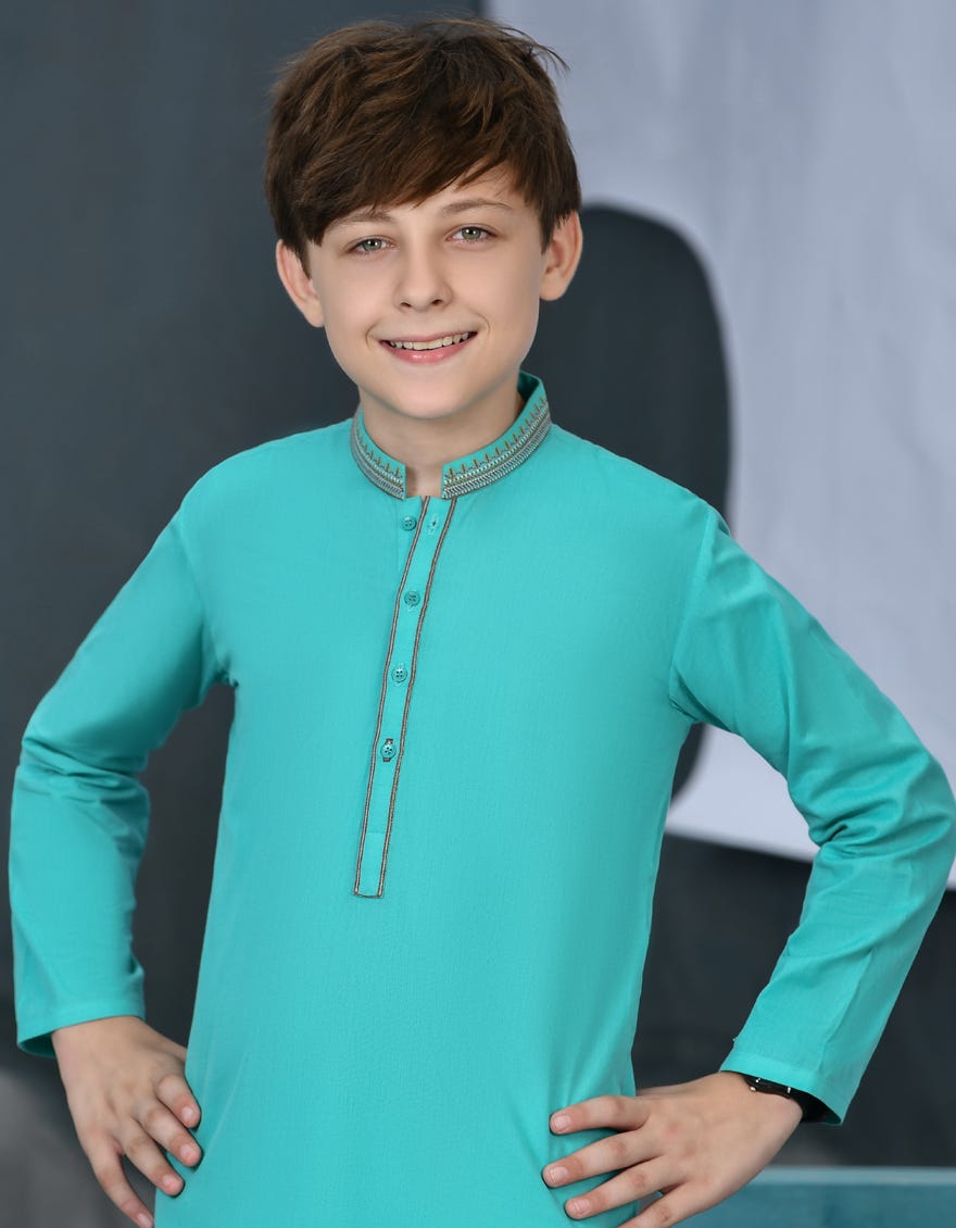 TURQUOISE COTTON KURTA | JCK-S-34465