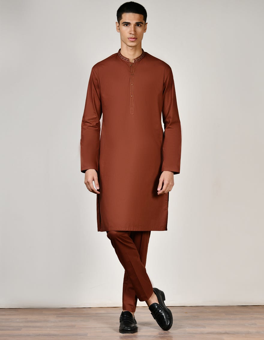 RUST COTTON KURTA PAJAMA | JTKP-S-34505