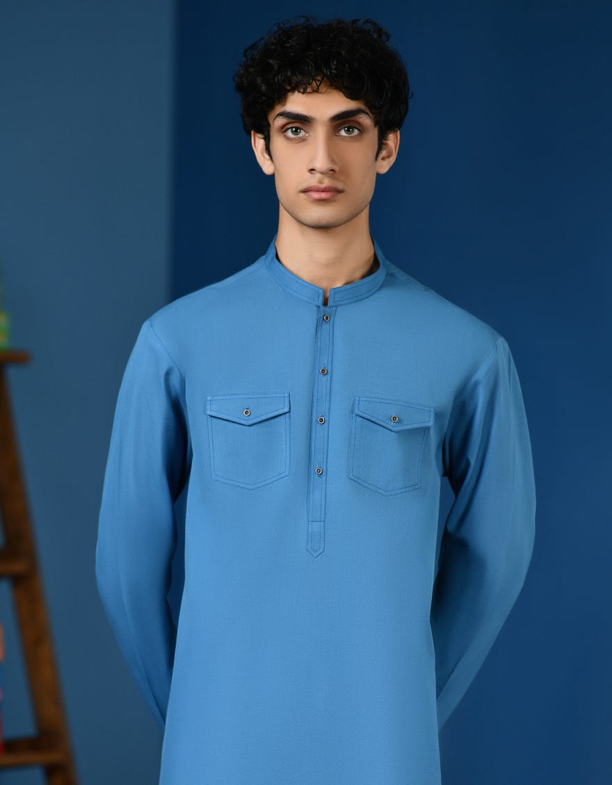 TURQUOISE COTTON KURTA | JTK-A-34520