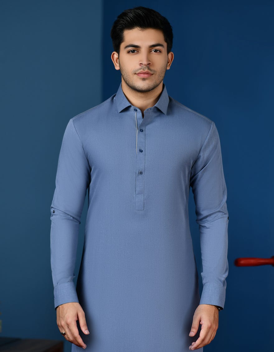 LIGHT BLUE BLENDED KURTA PAJAMA | JTKP-S-34522
