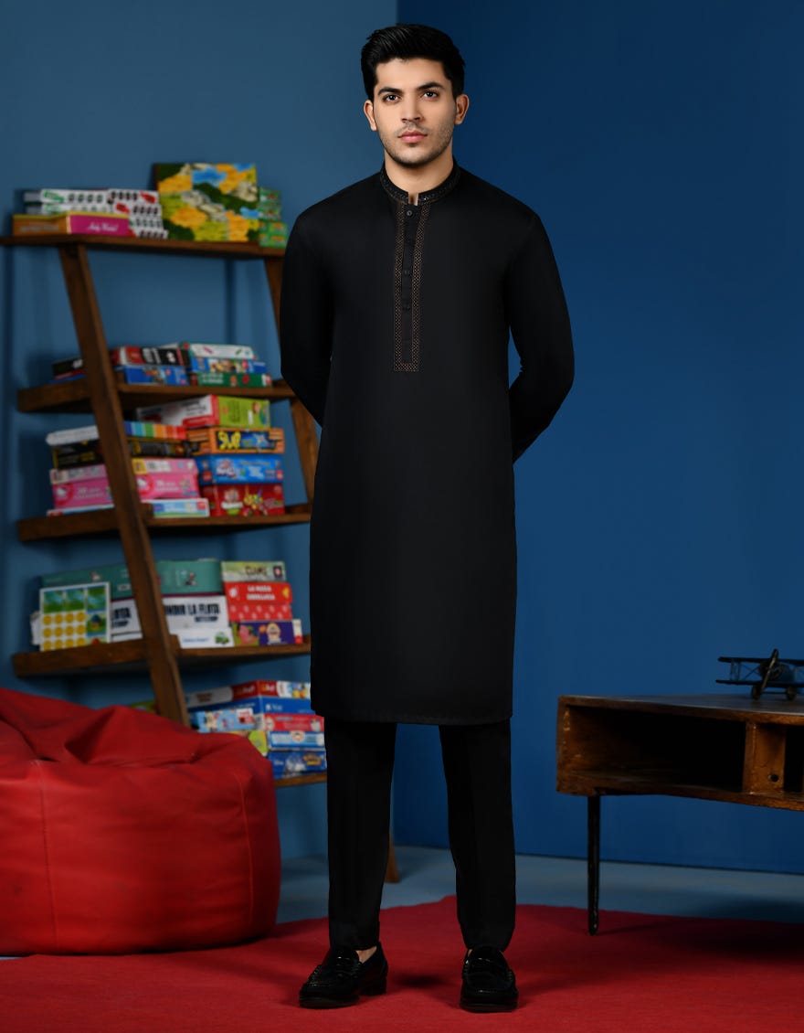 BLACK BLENDED KURTA PAJAMA | JTKP-A-34535