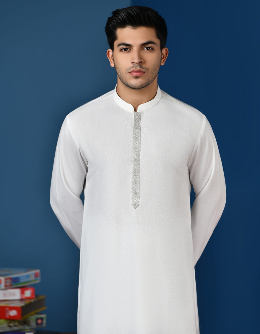 WHITE BLENDED KAMEEZ SHALWAR | JTKS-A-34543