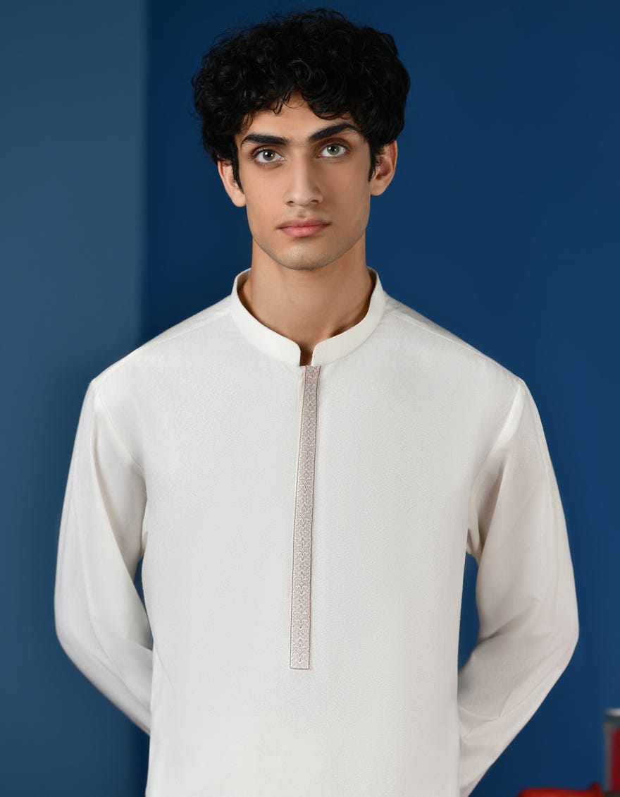 OFF WHITE BLENDED KAMEEZ SHALWAR | JTKS-A-34544