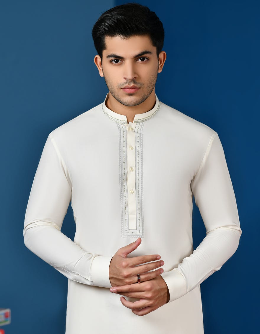 CREAM BLENDED KAMEEZ SHALWAR | JTKS-W-34550