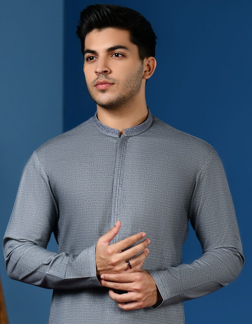 GREYISH BLUE COTTON KURTA | JTK-W-34552
