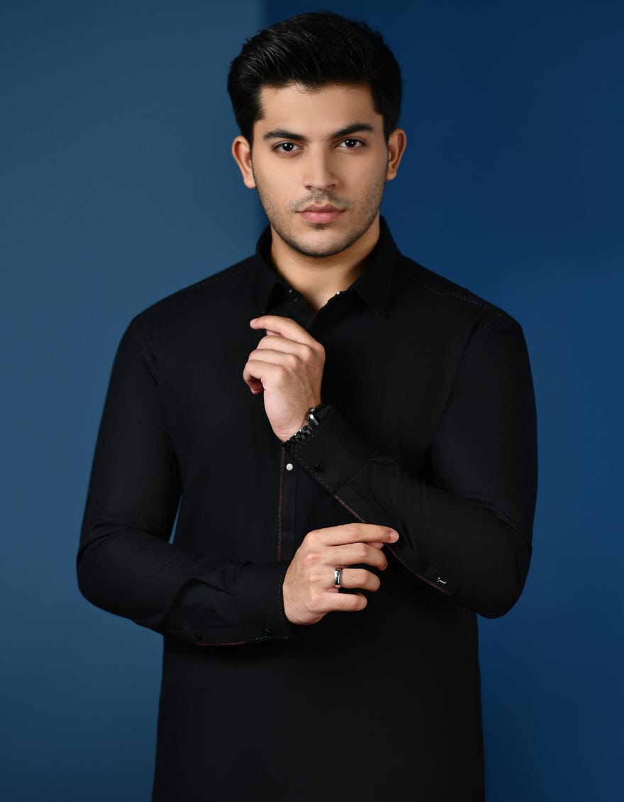BLACK BLENDED KAMEEZ SHALWAR | JTKS-W-34558
