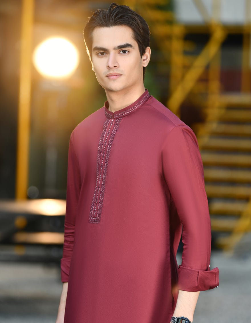 MAROON COTTON KAMEEZ SHALWAR | JTKS-S-34589